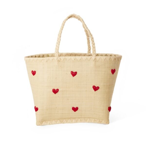 Raffia Bag with Darling Hearts - small